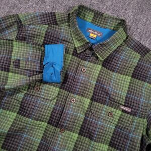 Eddie Bauer Green and Blue Plaid Casual Button Down Shirt